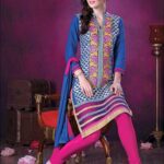 107RoyalBlue and Magenta Daily Wear Embroidered Satin Cotton Designer Suit