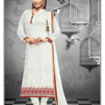 1111White and Red Georgette Straight Suit