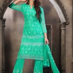 2330MediumSpringGreen Embroidered Chiffon Straight Suit