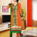 4603Orange and Green Straight Suit