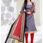 3004Gray and Red Bhagalpuri Daily Wear Chudidar Suit