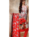 005A white and Red Lawn Cotton Chudidar Suit
