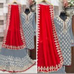 Grey Designer Embroidered Georgette Plazo Suit