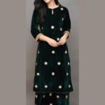 Bottle Green Velvet Top And Plazo With Sequence Work Dupatta