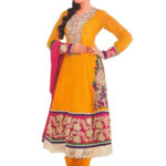 3339Turmeric Yellow and Pink Semi Anarkali Suit