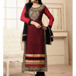 3506 Red and Black Designer Straight Suit