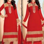 35005 Red Georgette Straight Suit