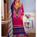 3307DarkMagenta and SeaBlue Party Wear Georgette Straight Suit