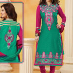 7912 Green and Dark Pink Straight Suit
