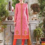 810Hot Pink and Fanta Orange Cotton Satin Straight Suit