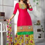 1390BrightMagenta and Multicolor Daily Wear Cotton Plazzo Suit