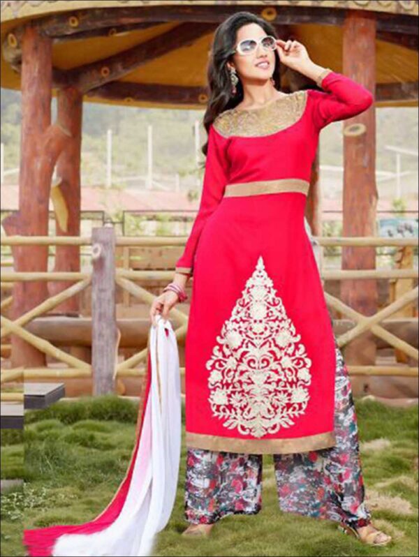 1409 Red and White Plazo Suit