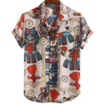 Pale Red Imagic Cotton Shirt For Men