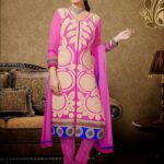 1012Pink and Beige Georgette Straight Suit