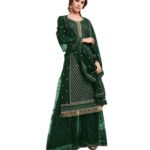 Dark Green Heavy Faux Georgette Plazo Suit