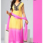 1581 Yellow and Pink Chiffon Anarkali Suit