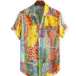 Yellow And Red Imagic Cotton Shirt For Men