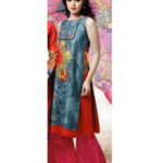 002B SteelBlue and Pink Lawn Cotton Chudidar Suit