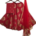 FireEngineRed Jacquard Banarasi Silk Lehenga