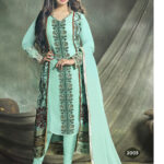 2003AquaBlue and Multicolor Party Wear Foux Georgette Designer Suit