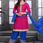1006 Bright Pink and Royal Blue Cotton Jacquard Daily Wear Salwar Suit