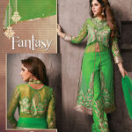 5904ParrotGreen and Golden Georgette Party Wear Designer Suit