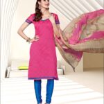 58013Pink and Blue Chanderi Chudidar Suit
