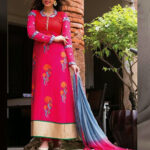 502DeepPink Georgette Straight Suit