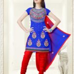 1003 Blue and Red Georgette Jacquard Dress Material