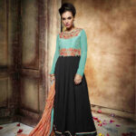 147AquaGreen and Black Wedding Wear Embroidered Georgette Designer Suit