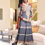 7298Gray and Red Anarkali Suit