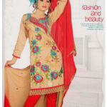 1009Burlywood and Red Georgette Chudidar Suit