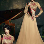 11119 Beige and Black Anarkali Suit