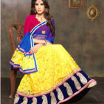 1667Red and Yellow Net Brasso Party Wear Lehenga Choli