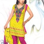 805 Yellow and Deep Pink Banarasi Jacquard Dress Material