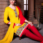 109Yellow and Red Cotton Party Wear/Daily Wear Chudidar Suit