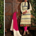 12009 Ivory and Dark Pink Straight Suit