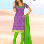 1011Purple and ParrotGreen Chanderi Chudidar Suit