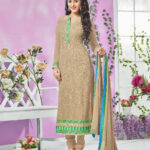 13006SandBrown and SeaGreen Party Wear Georgette Straight Suit
