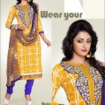 1683AGoldYellow and MediumSlateBlue Cotton Dress Material