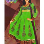 4007 ParrotGreen and DarkMaroon Georgette Anarkali Suit