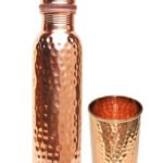 One Lacquire Hammered Copper Bottle And One Hammered Copper Glass